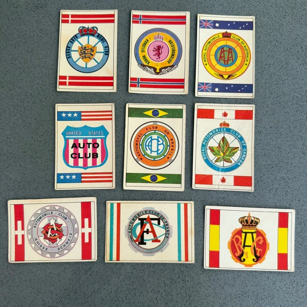1971 Famous Cars Trading Cards - Lot of 9 -‎ Auto Club Emblems Subset - Rare